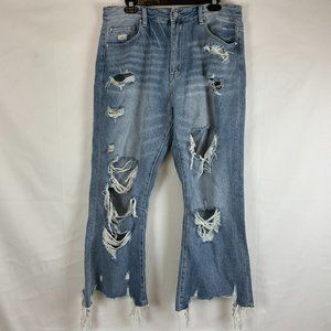 Petra 153 Jeans 13/30 Blue Acid Wash Distressed Destroyed Holes Wide Leg